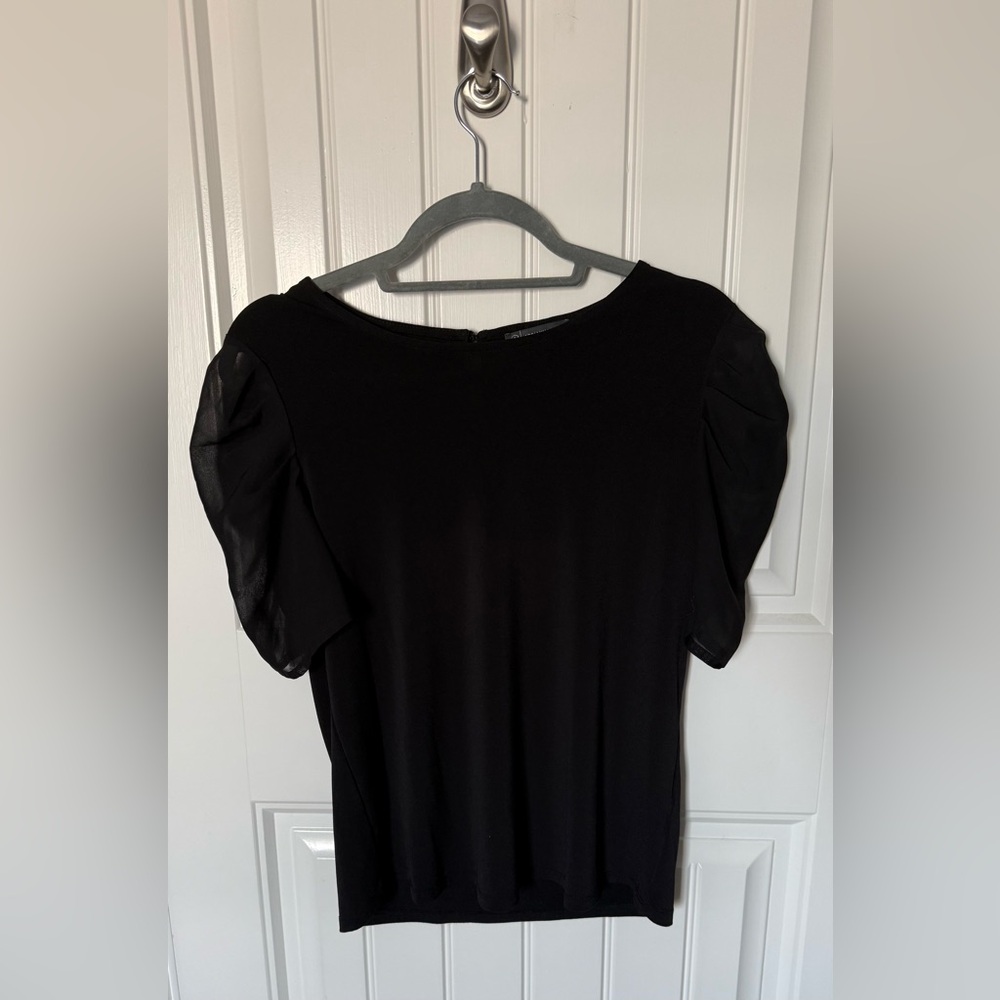 Adrianna Papell Black Sheer Sleeve Blouse